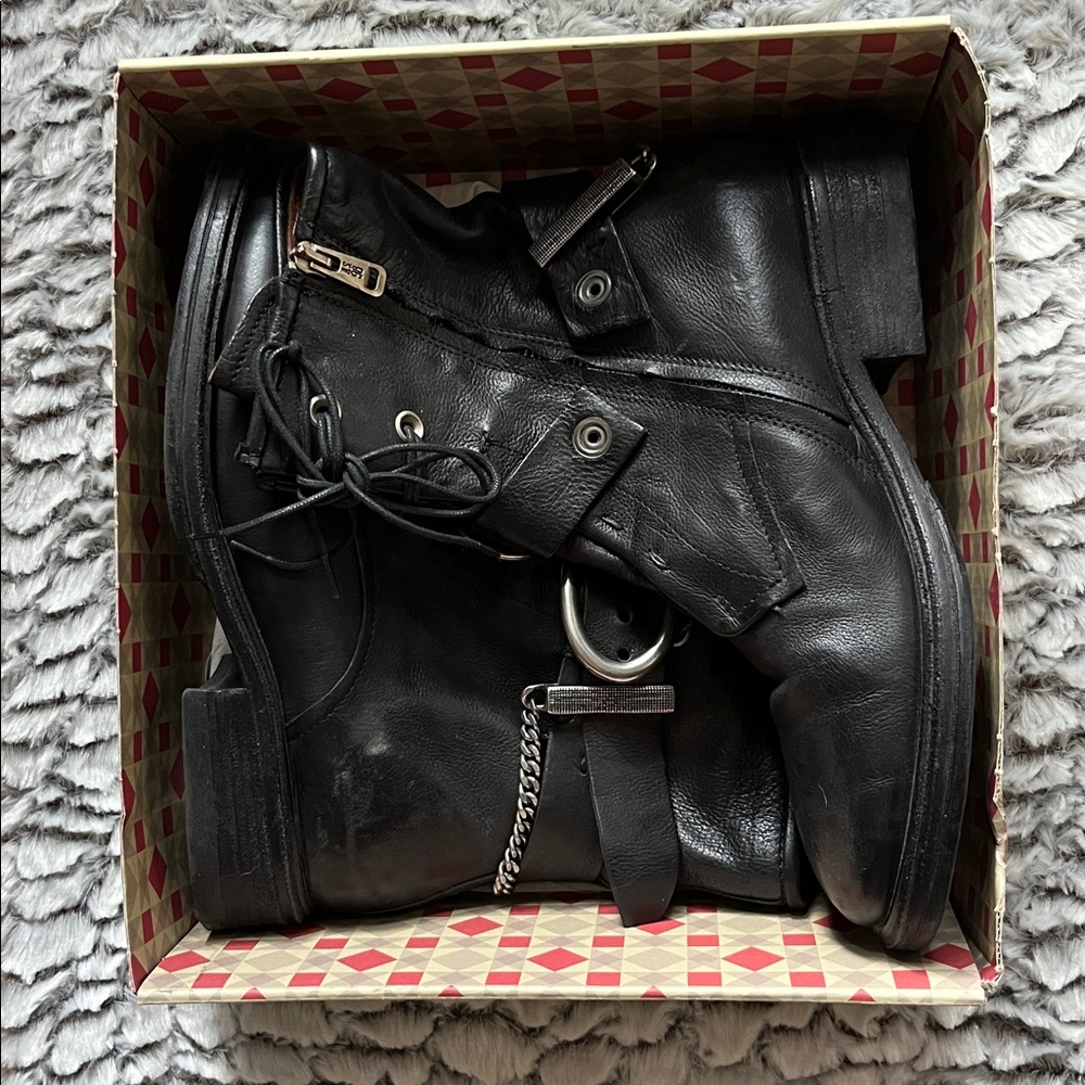 A.S.98 “Faust” Black Leather Combat Boots with Silver Accents - Picture 2 of 11